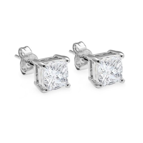 5mm 925 Sterling Silver Clear CZ Stud Earrings - Picture 1 of 3
